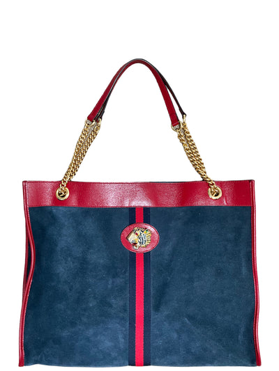 Large Gucci Rajah Tote in Blue Suede-Consigned Designs