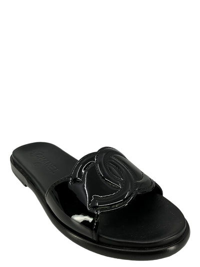 Chanel Black Leather Sandals Size 7-Consigned Designs