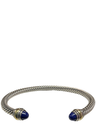 David Yurman Sterling Silver Cable Bracelet With 18K Gold And Blue Lapis-Consigned Designs