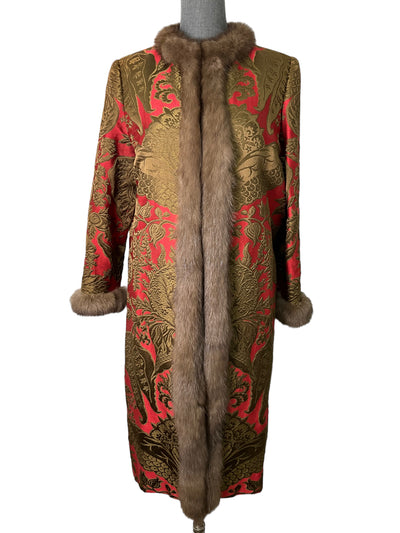 Bill Blass Red And Gold Coat With Fur Size M-Consigned Designs