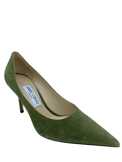 Jimmy Choo Green Suede Pumps 7.5-Consigned Designs
