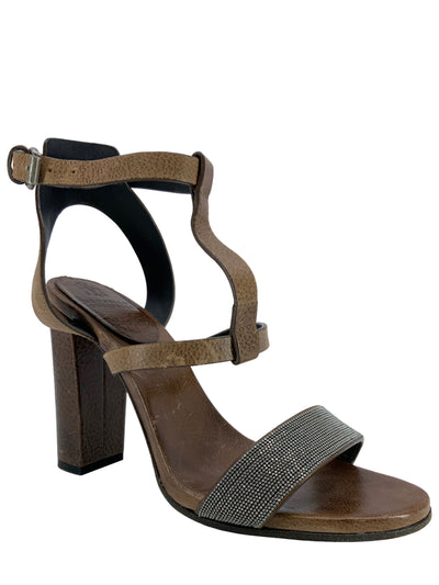 Brunello Cucinelli Monili T-Strap Strap Sandals Size 8-Consigned Designs