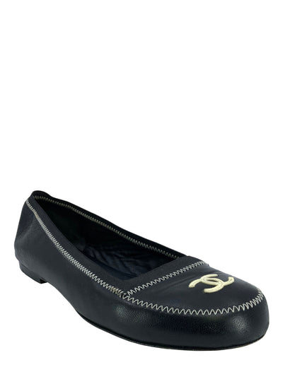 CHANEL Leather CC Logo Ballet Flats Size 9-Consigned Designs