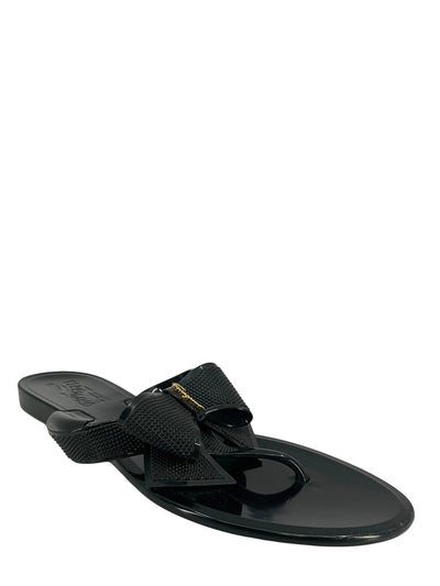 SALVATORE FERRAGAMO Jelly T-Strap Logo Sandals Size 8-Consigned Designs