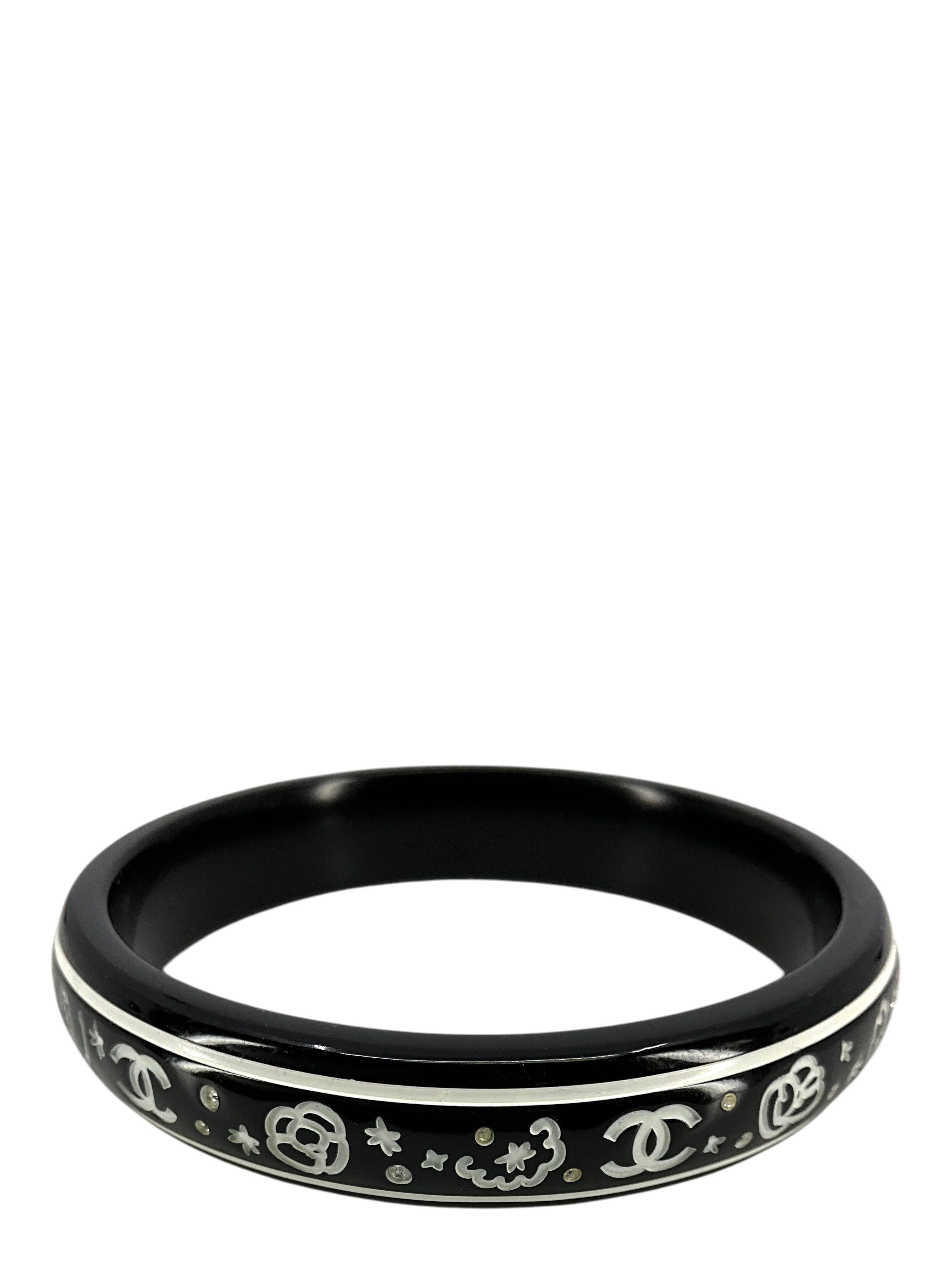 Chanel 09P Resin CC Logo Camellia Flower Bangle Bracelet 