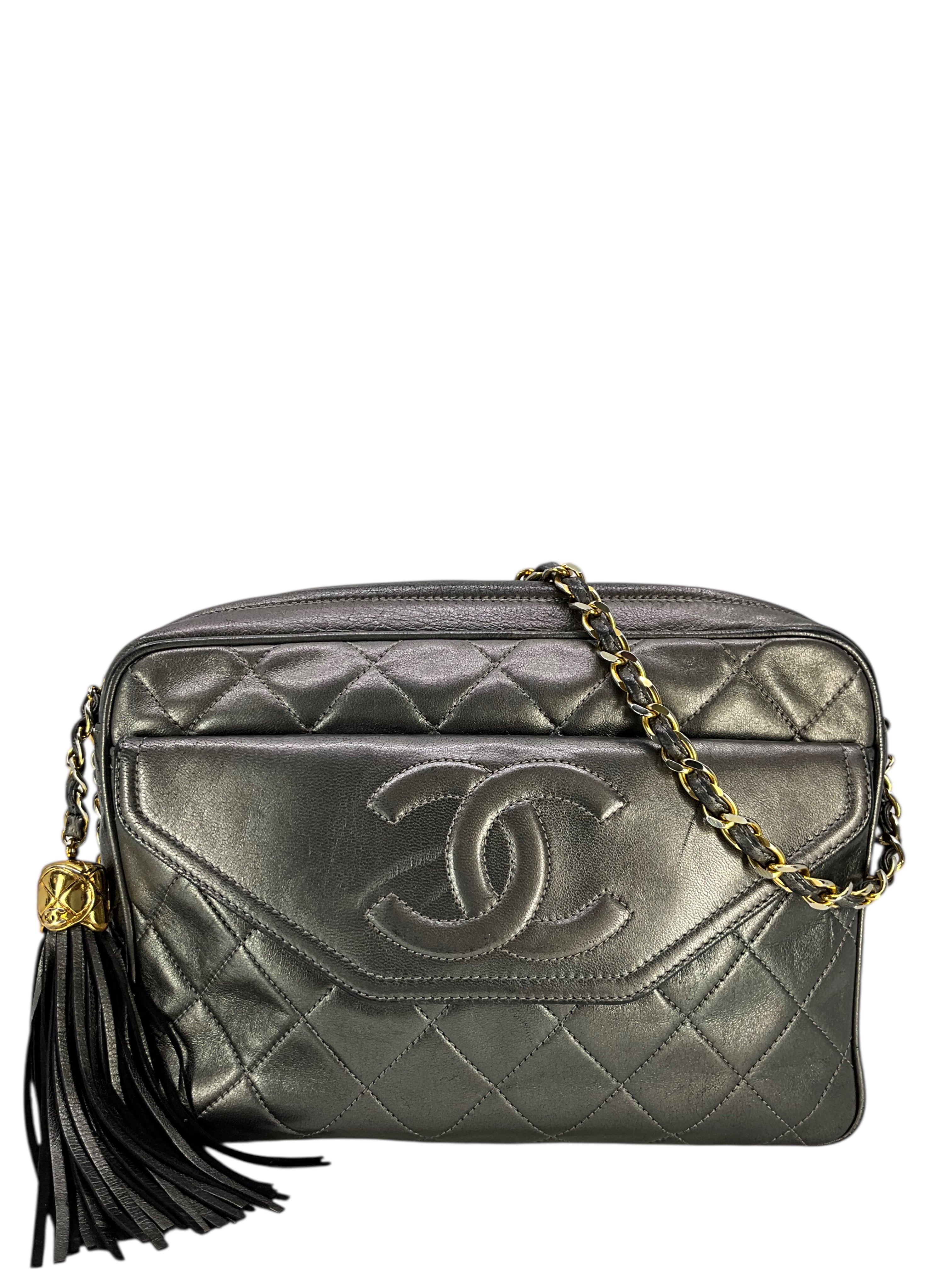 Chanel Vintage Front Pocket Quilted Lambskin Medium Camera Bag