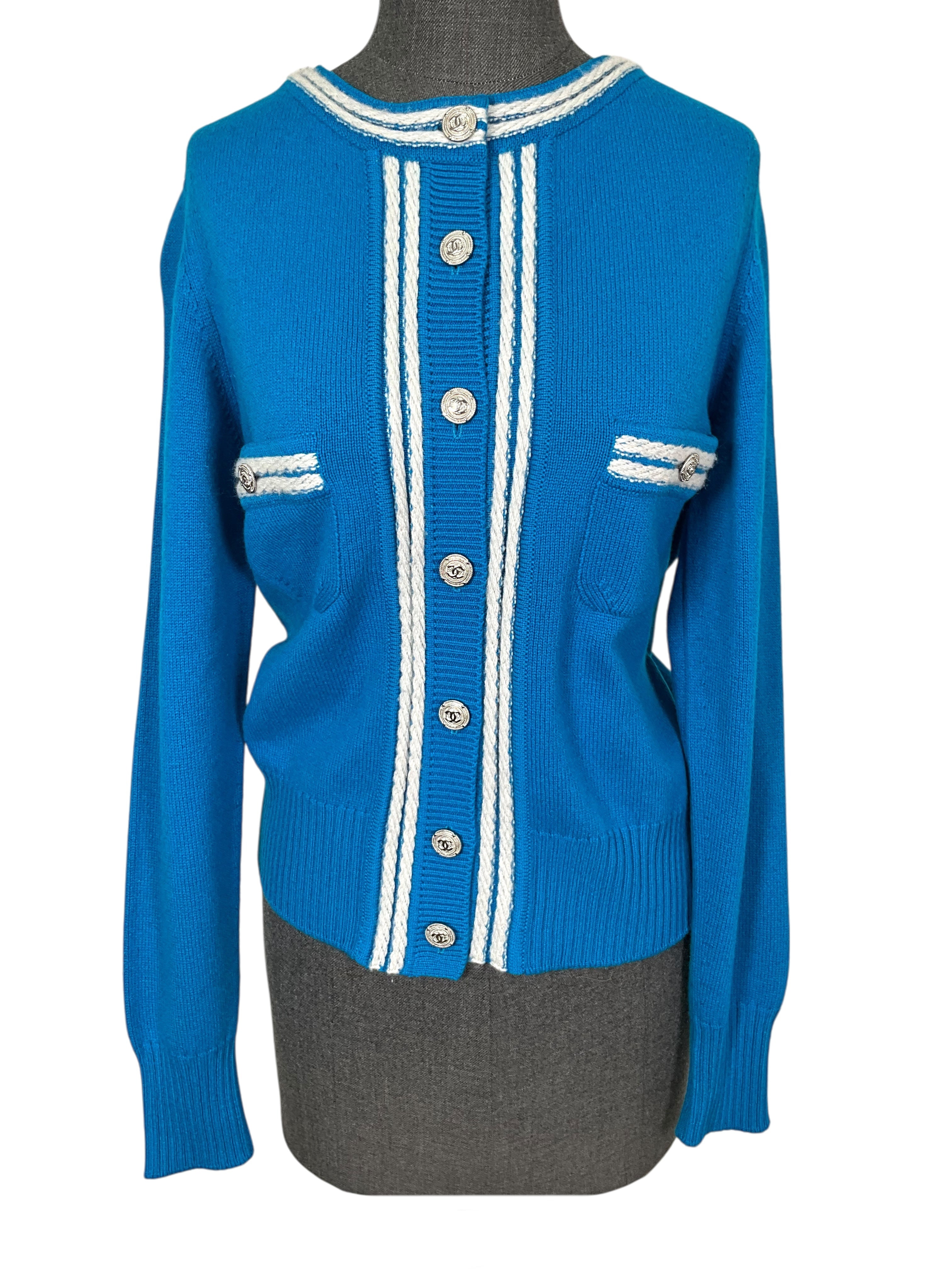 CHANEL Cashmere CC Logo Button Cardigan Size M - Consigned Designs