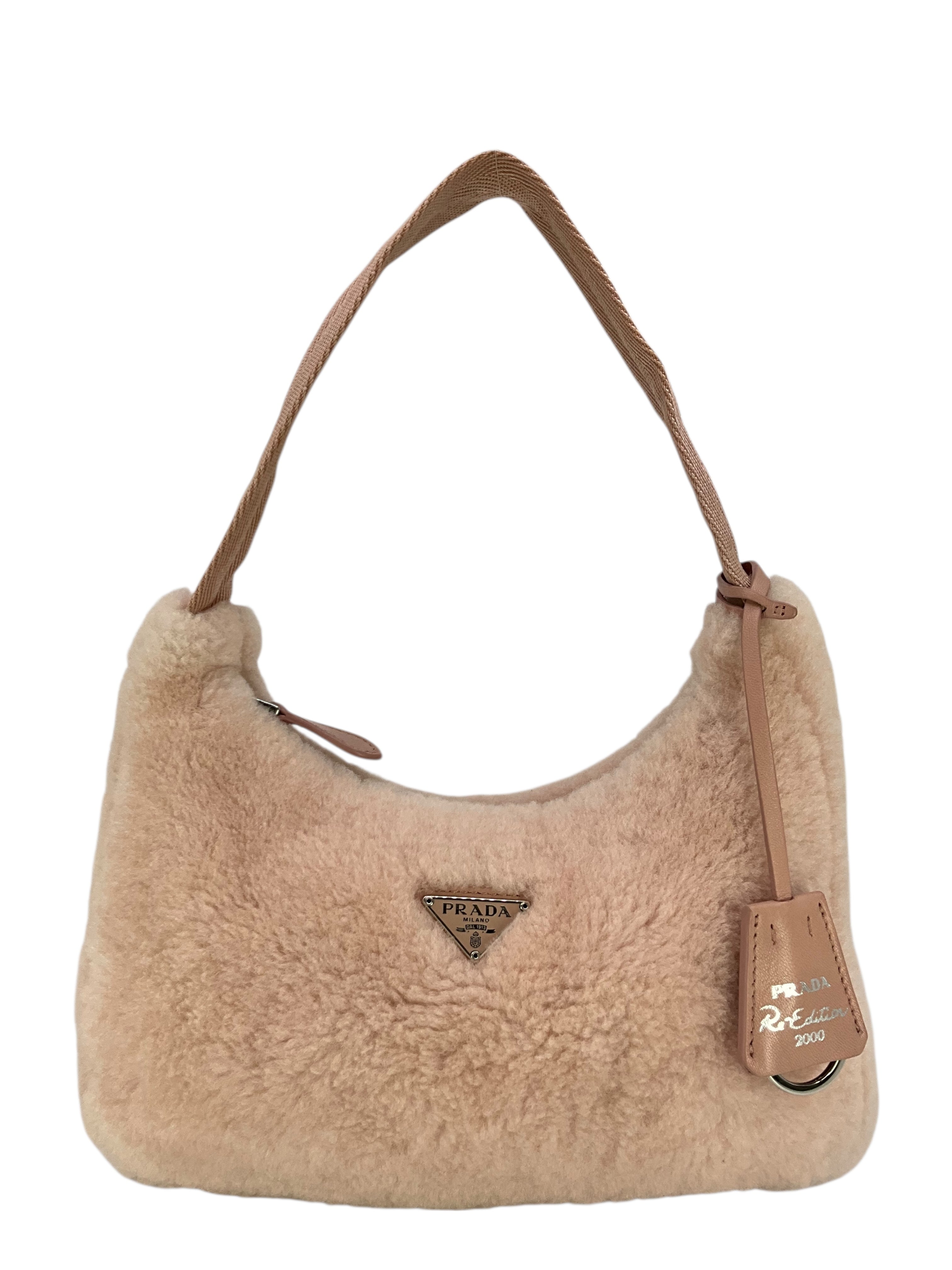 PRADA Re-Edition 2000 Shearling Mini Hobo Bag - Consigned Designs