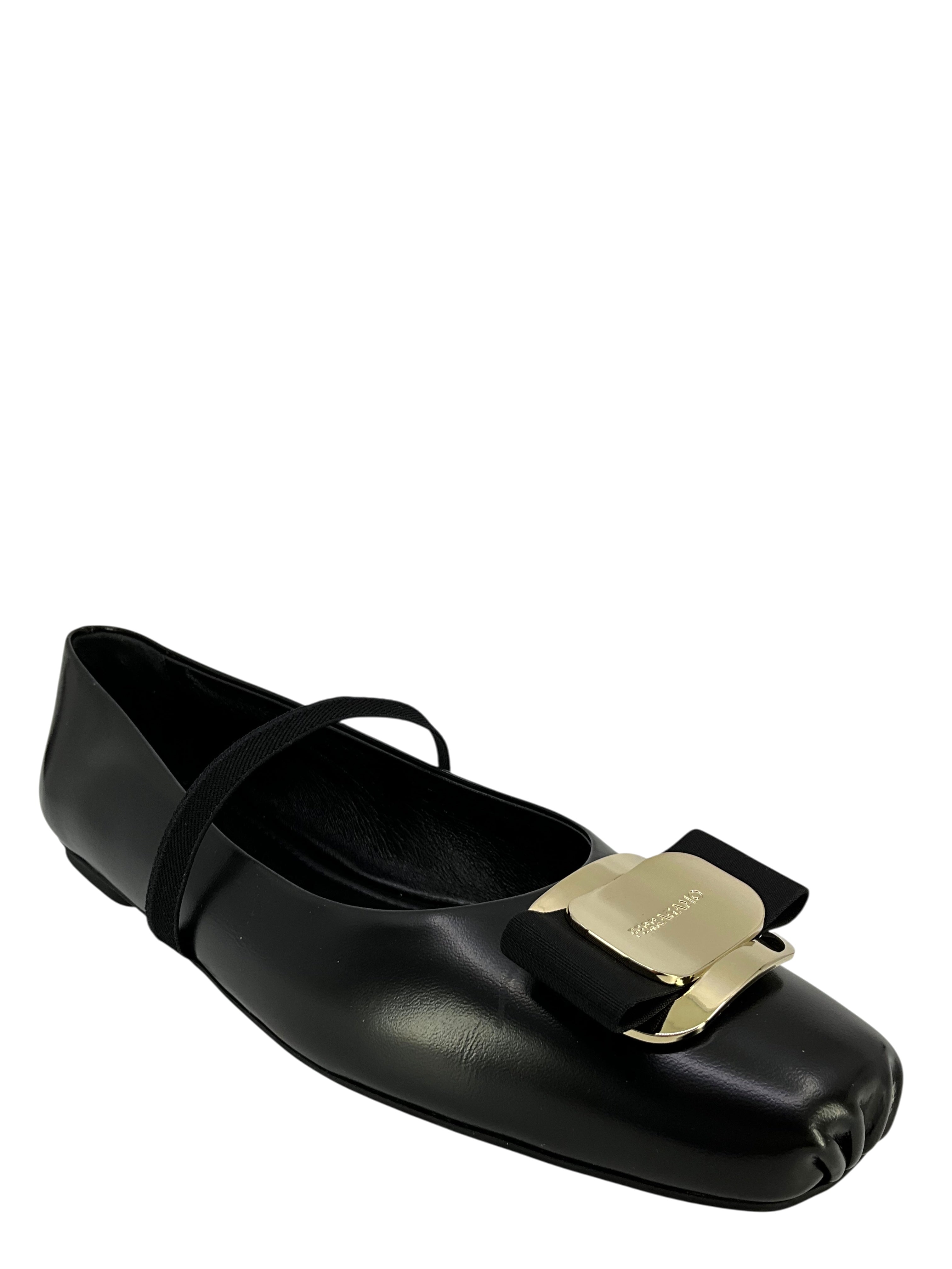 Salvatore Ferragamo Zina Leather Bow Mary Jane Ballerina Flats