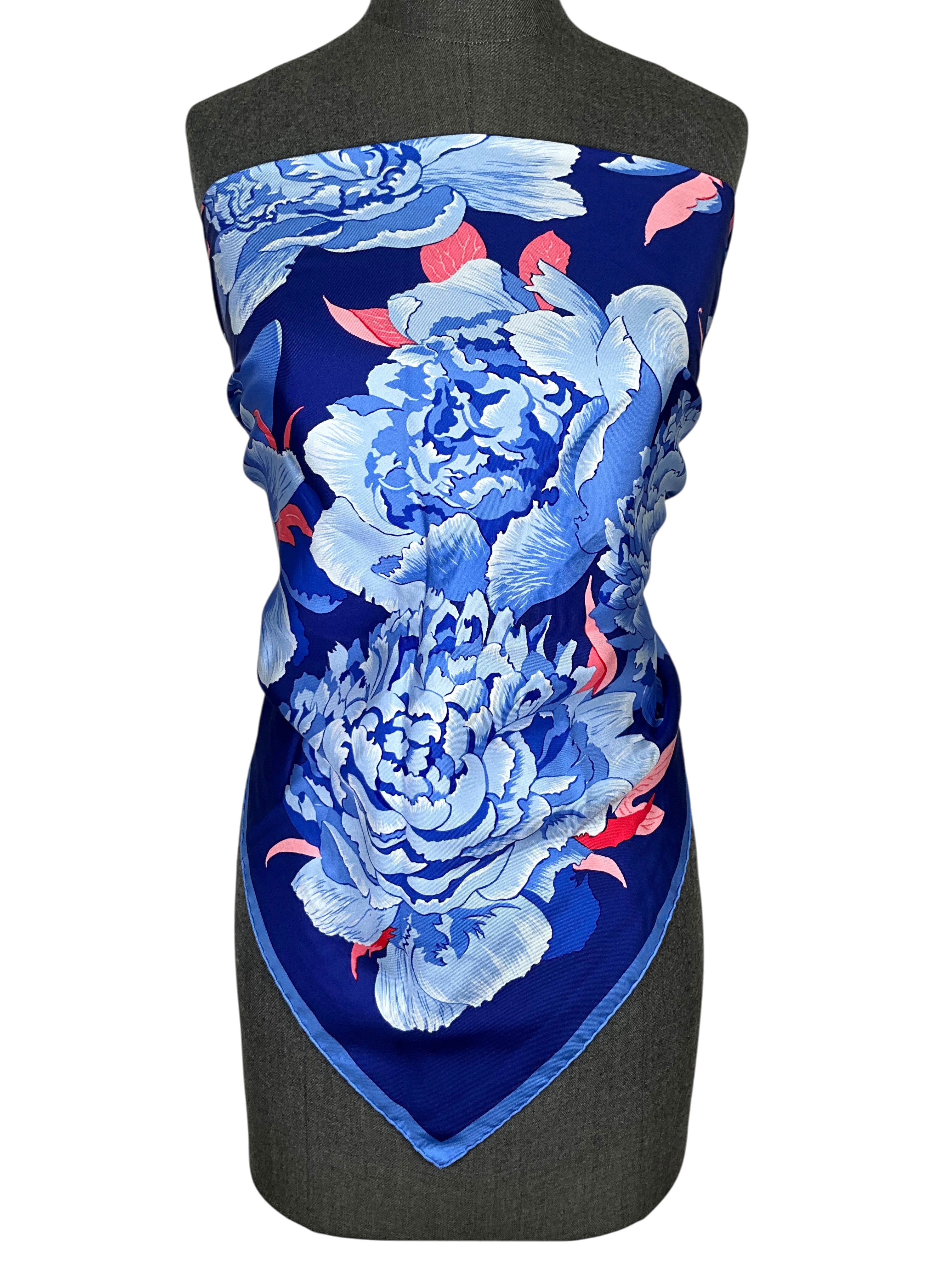 HERMES Les Pivoines Silk Scarf 90 - Consigned Designs
