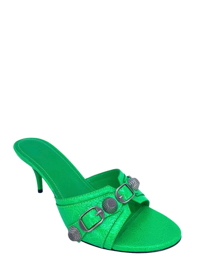 Balenciaga Cagole Embellished Green Leather Mules Size 7-Consigned Designs