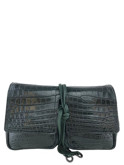 Bottega Veneta Dark Green Crocodile Flap Bag NEW-Consigned Designs