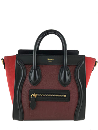 Celine Calfskin Leather and Suede Tricolor Nano Luggage Tote Bag-Consigned Designs