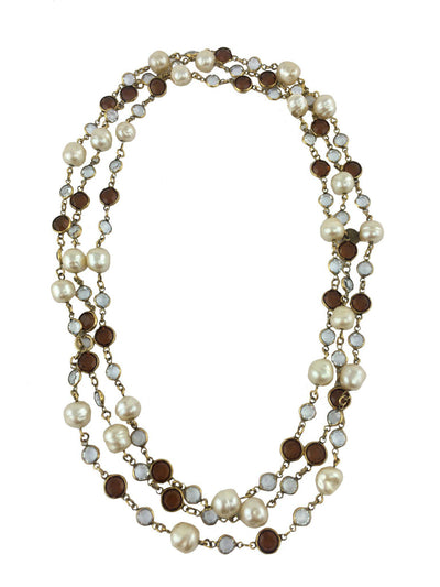 Chanel Crystal and Faux Pearl Sautoir Necklace-Consigned Designs