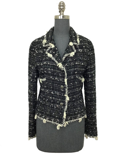 Chanel Textured Tweed Jacket with Fringe Size M-Consigned Designs