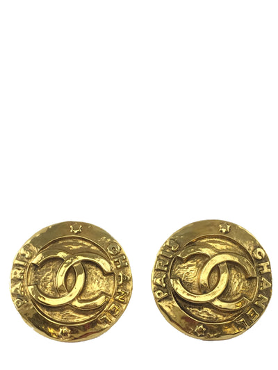 Chanel Vintage Gold CC Disc Clip-On Earrings-Consigned Designs