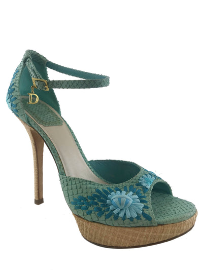 Christian Dior Snakeskin Charm Straw Platform Sandals Size 8.5-Consigned Designs