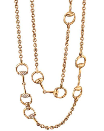 Gucci 18K Yellow Gold Diamond Horsebit Necklace-Consigned Designs