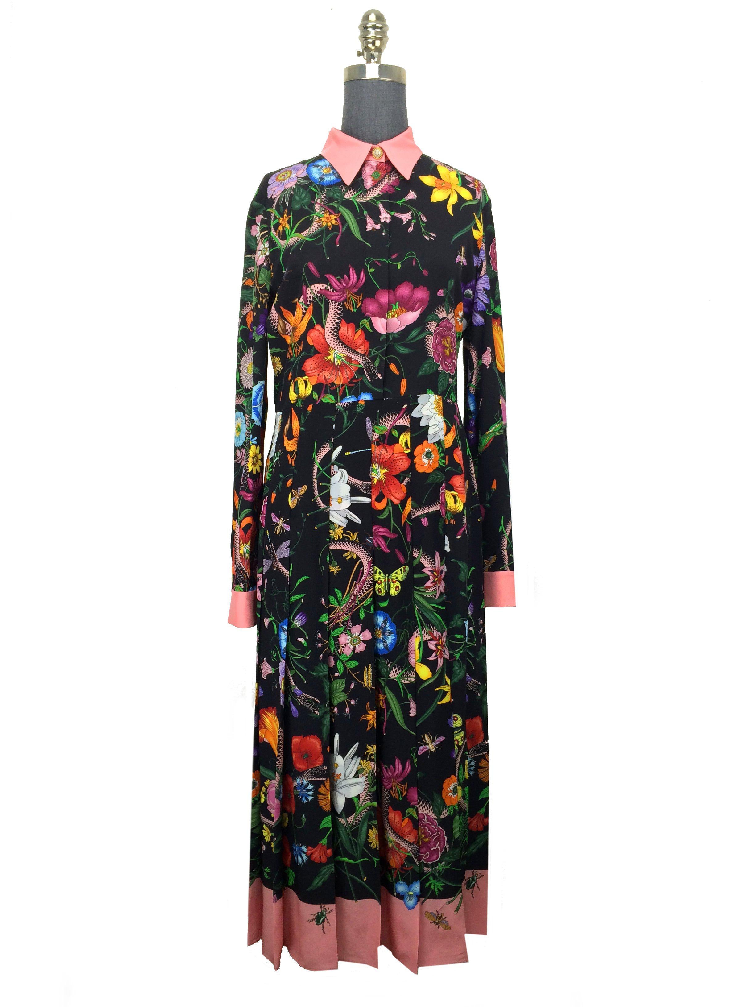 GUCCI★グッチ★素敵！Floral Long Sleeve Silk Dress GUCCI☆グッチ☆素敵！Floral Long Sleeve Silk Dress