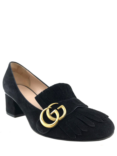 Gucci Marmont GG Suede Block-Heel Pump Size 7.5-Consigned Designs
