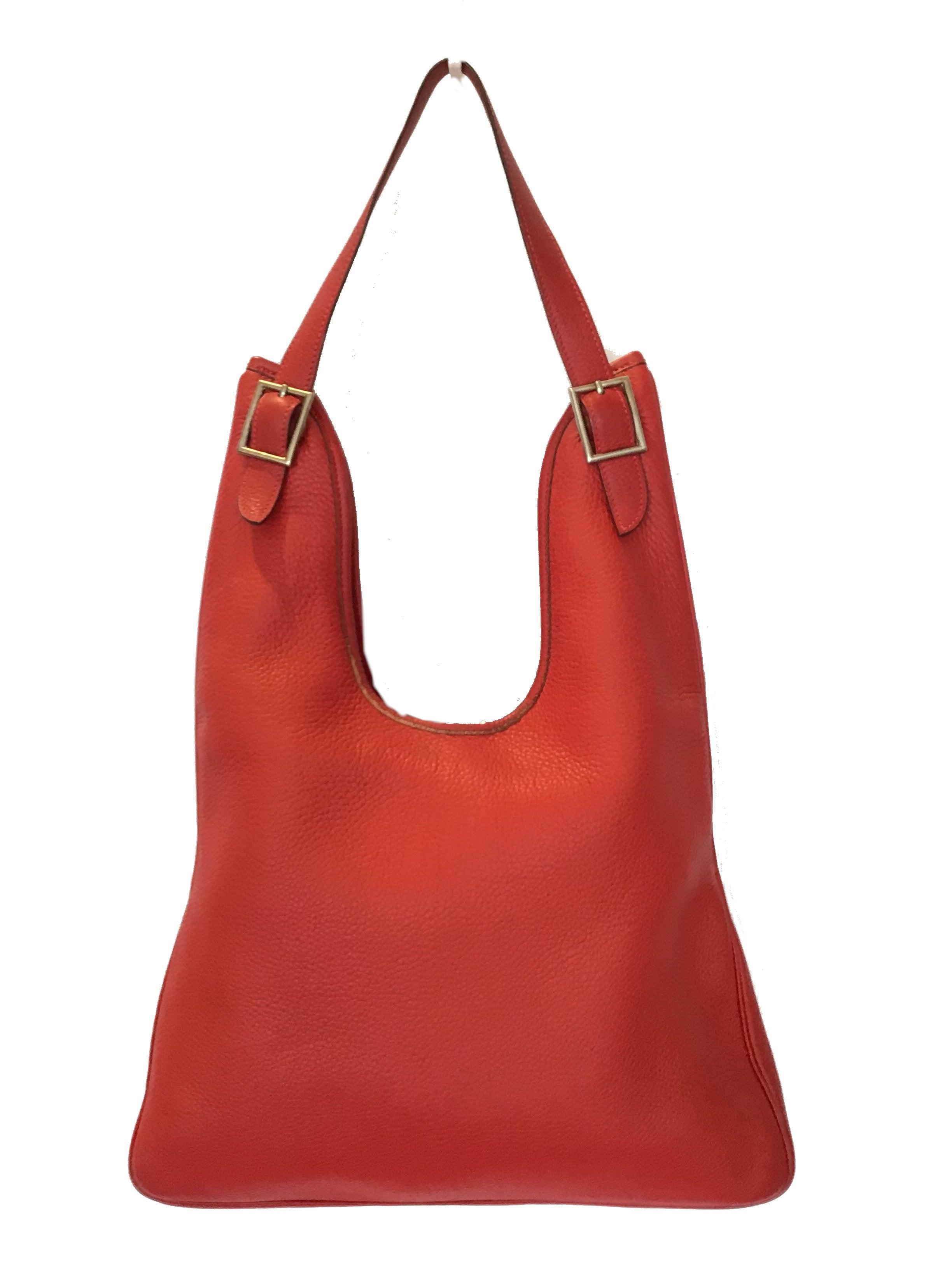 65095 auth HERMES orange Clemence leather MASSAI PM Hobo Bag