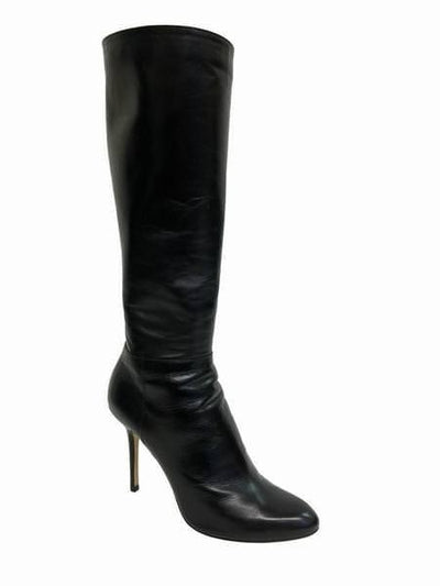 Jimmy Choo Black Leather Mid Calf Heeled Boots Size 9.5-Consigned Designs