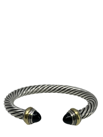 David Yurman Cable Sterling Silver and 14k Gold Onyx 7mm Bracelet-Consigned Designs