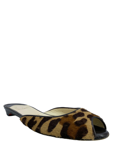 Christian Louboutin Leopard Pony Hair Peep Toe Flats Size 7.5-Consigned Designs
