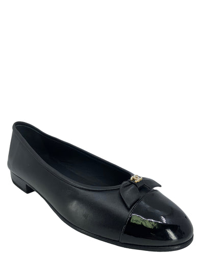CHANEL 23P CC Cap Toe Lambskin Leather Ballet Flats Size 11-Consigned Designs
