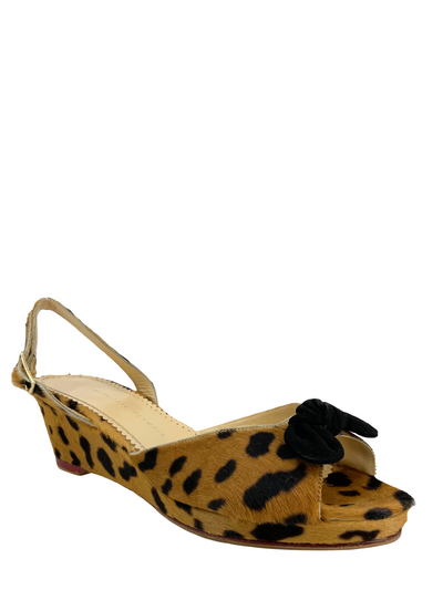 Charlotte Olympia Leopard Print Calf Hair Slingback Wedges Size 11-Consigned Designs