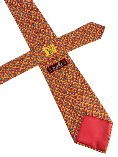 HERMES Geometric Flower Print Silk Classic Men's Neck Tie-Consigned Designs