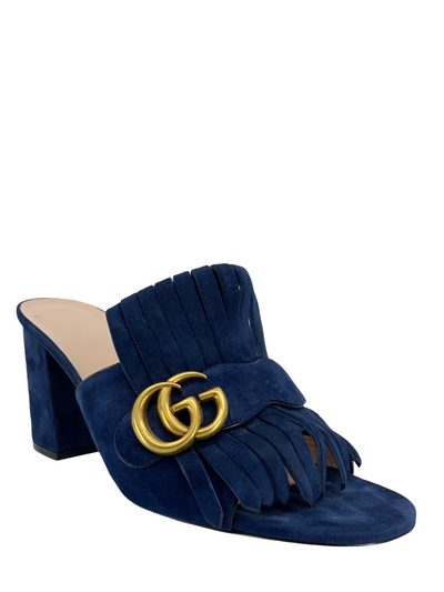 Gucci Marmont GG Suede Fringe Mules Size 10-Consigned Designs