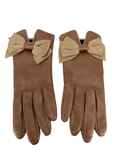 HERMES Leather Suede Bow Gloves Size 7.5-Consigned Designs