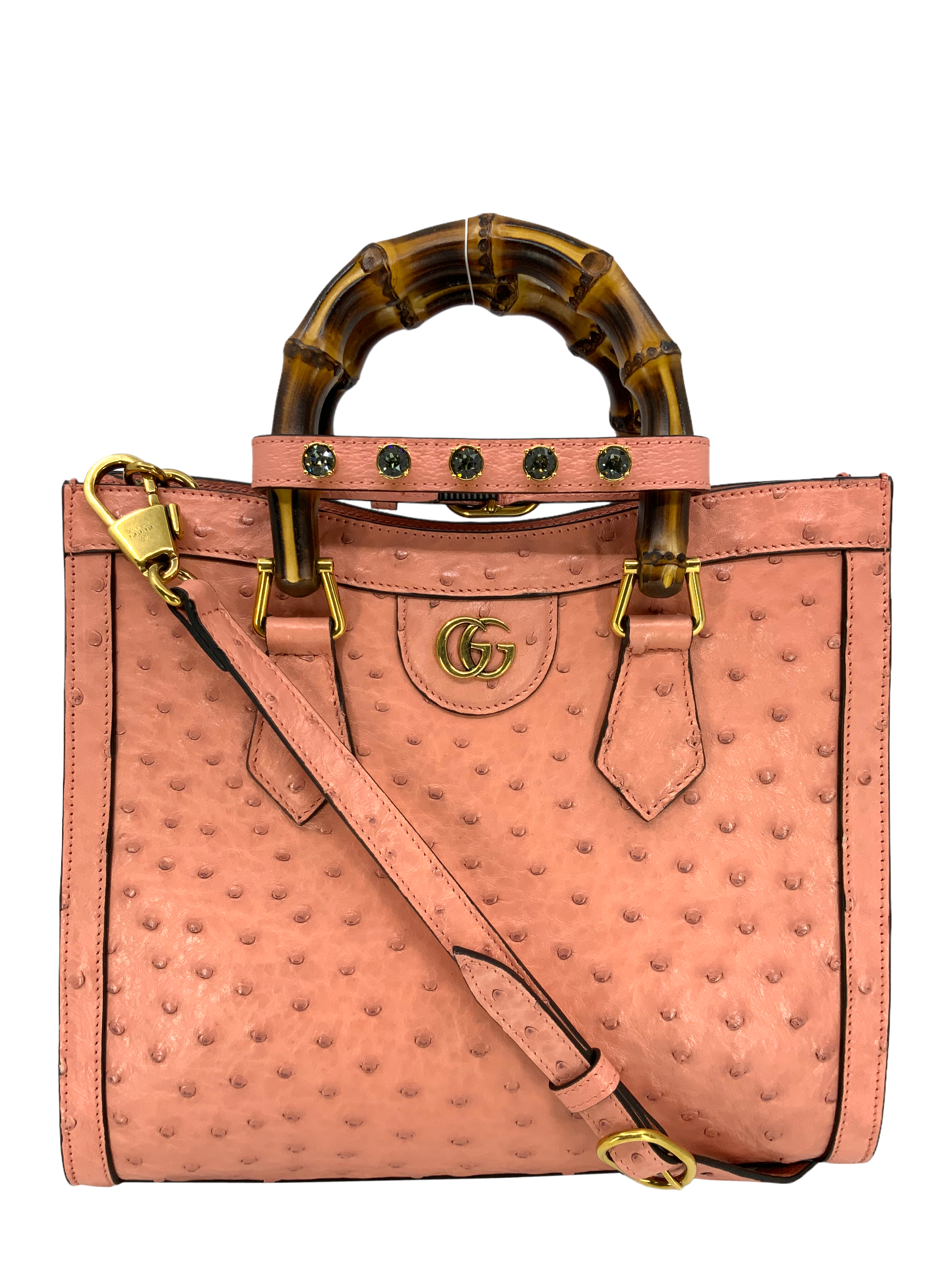Gucci Ostrich Speedy Light Brown Handle Bag