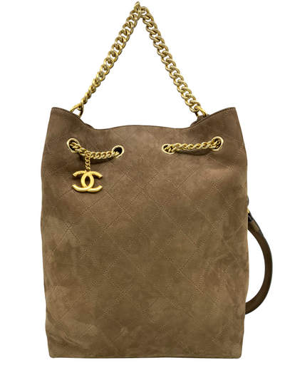 CHANEL Suede Calfskin Small On My Shoulder Drawstring Bag-Consigned Designs