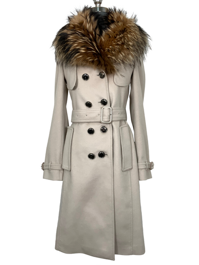 Burberry Kensington Cashmere Fur Detail Trench Coat Size S-Consigned Designs