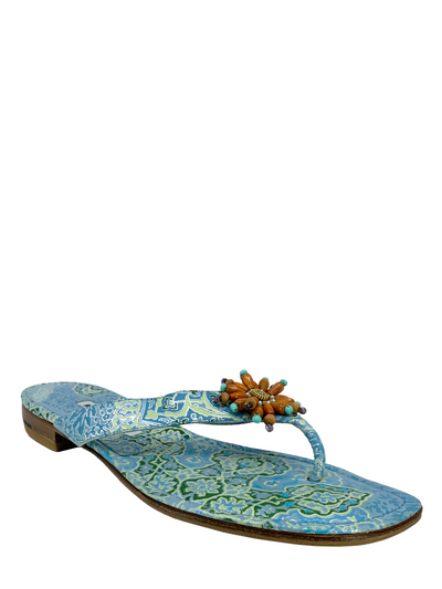 Manolo Blahnik Floral Printed Thong Sandals Size 11-Consigned Designs