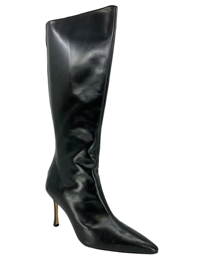 Manolo Blahnik Leather Knee-High Boots Size 11-Consigned Designs