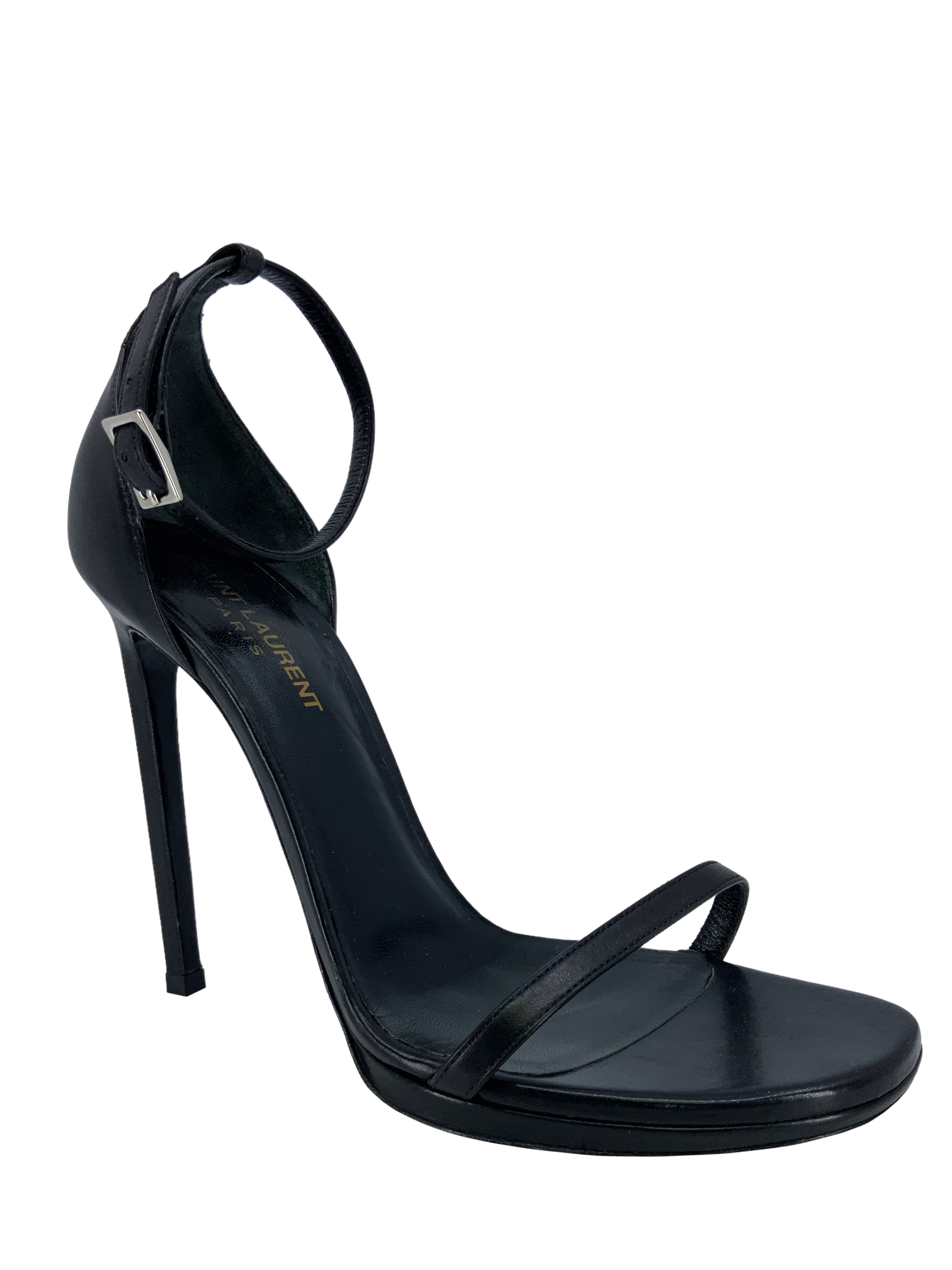 Saint Laurent - Amber Black Leather Ankle Strap Sandal, 65mm