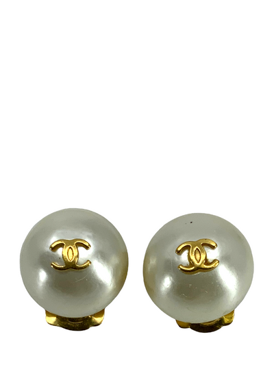 CHANEL Faux Pearl CC Logo Gumball Clip-On Earrings-Consigned Designs