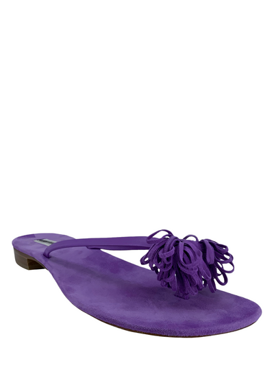 Manolo Blahnik Suede Tassel Thong Sandals Size 11-Consigned Designs