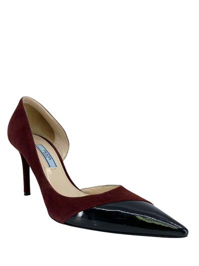 Prada Suede and Patent Leather Half d'Orsay Pumps Size 6.5-Consigned Designs