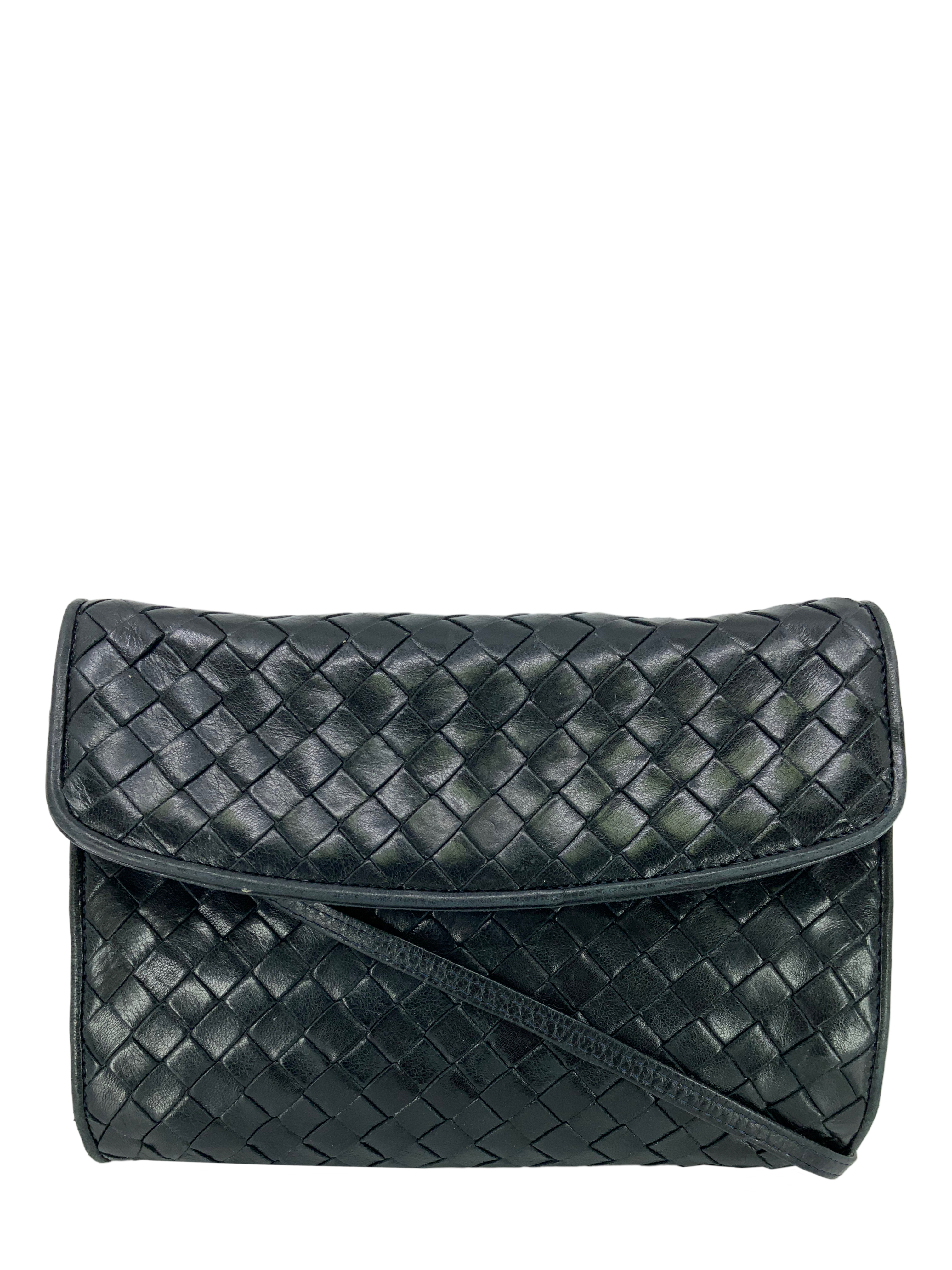 Bottega Veneta Vintage Intrecciato Black Woven Leather Crossbody