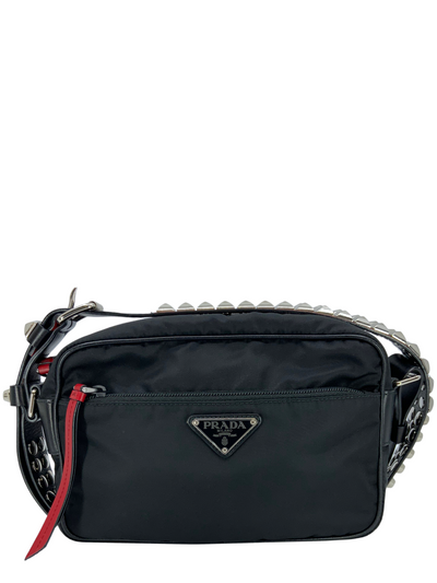 PRADA Tessuto Nylon Studded New Vela Shoulder Bag-Consigned Designs