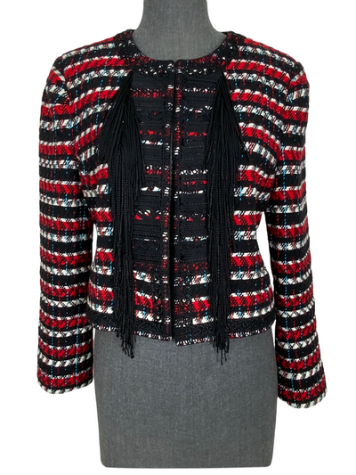 Oscar de la Renta Tweed Fringe Cropped Jacket Size M-Consigned Designs