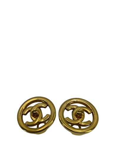 CHANEL Vintage CC Turnlock Logo Round Clip On Earrings-Consigned Designs