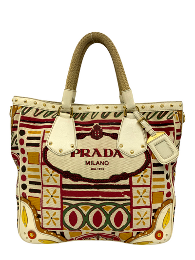 PRADA Canapa Stampada Logo Large Tote Bag-Consigned Designs