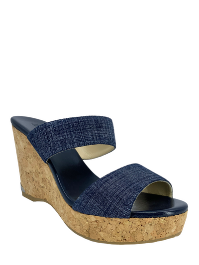 Jimmy Choo Parker Denim Cork Wedge Slide Sandals Size 9.5-Consigned Designs