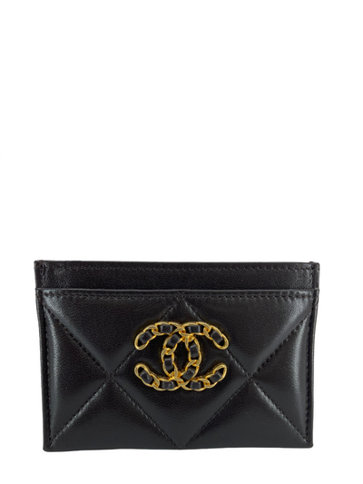 CHANEL Lambskin Quilted Chanel 19 Card Holder-Consigned Designs
