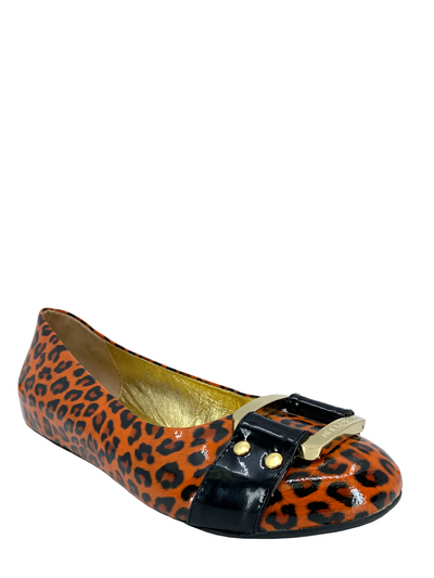 Jimmy Choo Leopard Printed Patent Leather Morse Ballet Flats Size 9-Consigned Designs